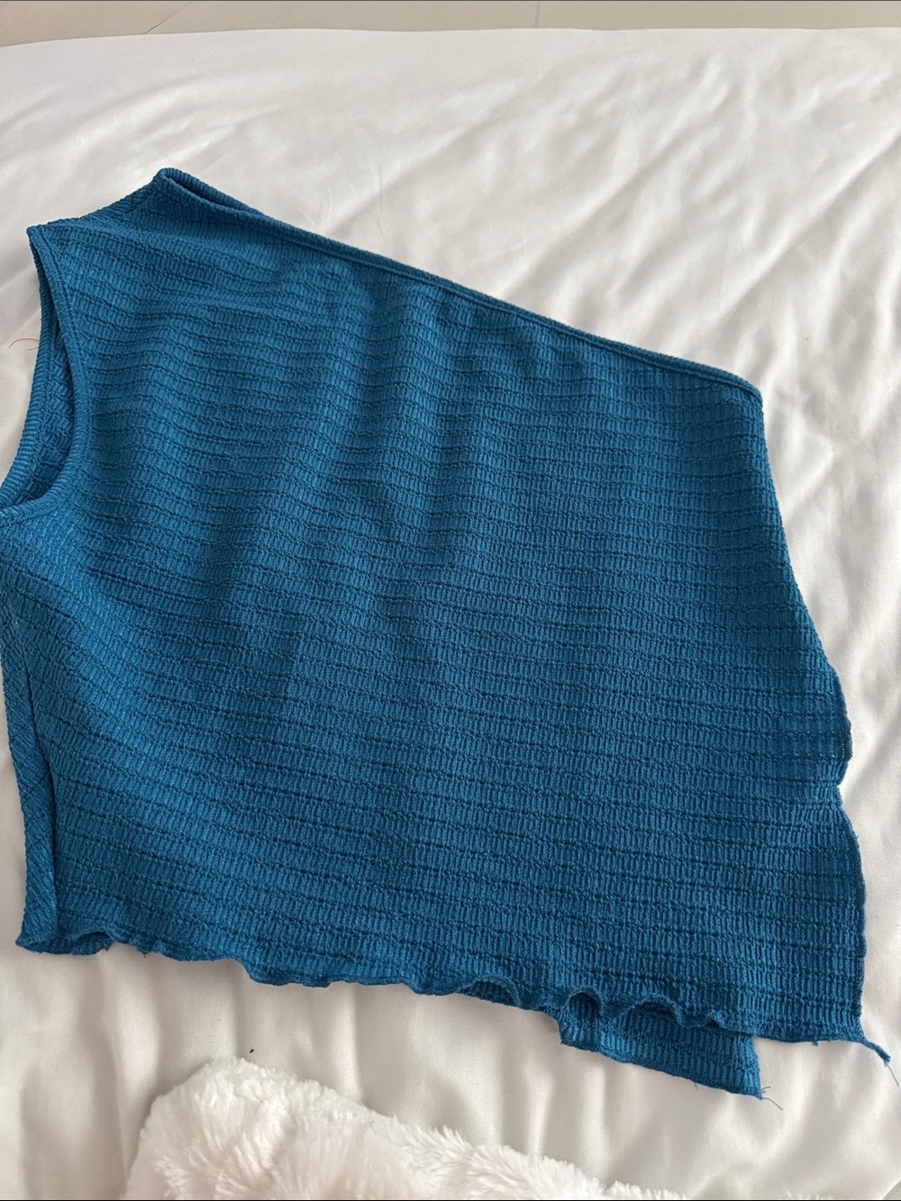 SHEIN Teal One-Shoulder Textured Crop Top